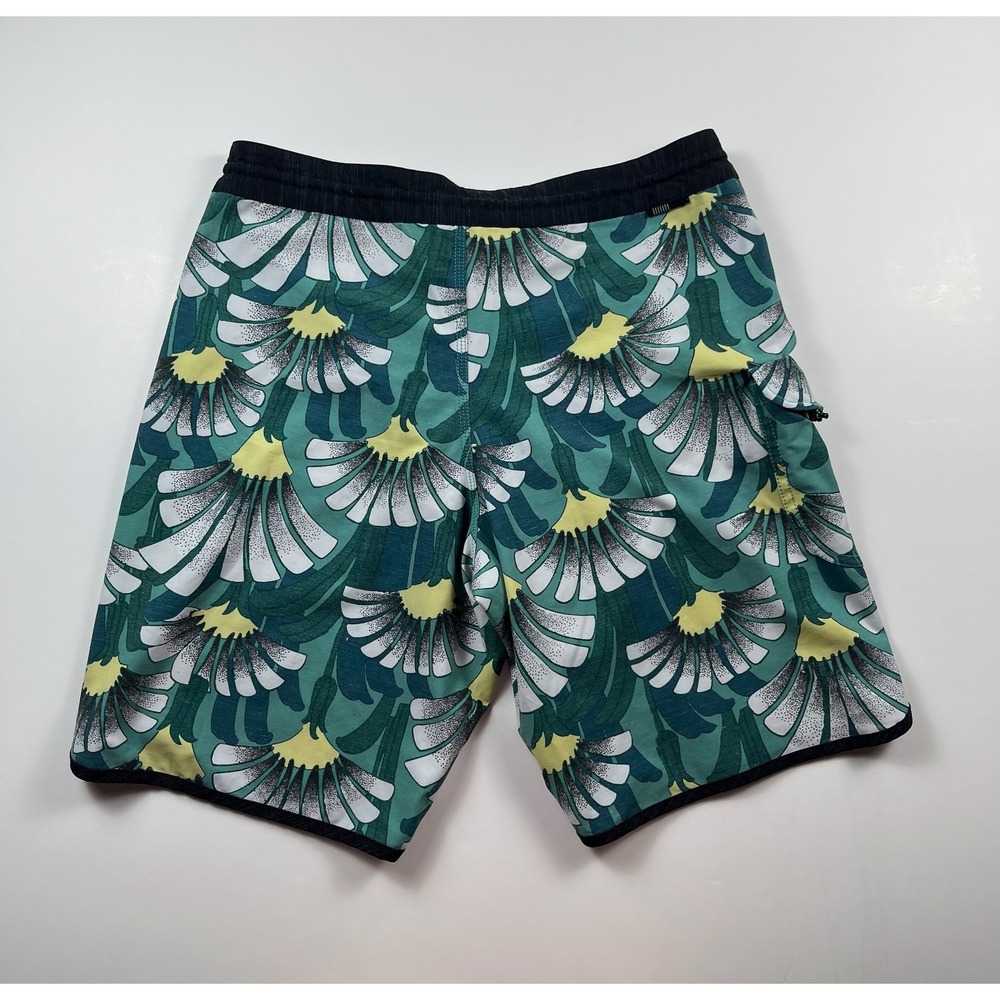 Vissla Mens 32 Board Shorts Upcycled Coconut Stretch Tropical Leaf Print Teal - Picture 9 of 11